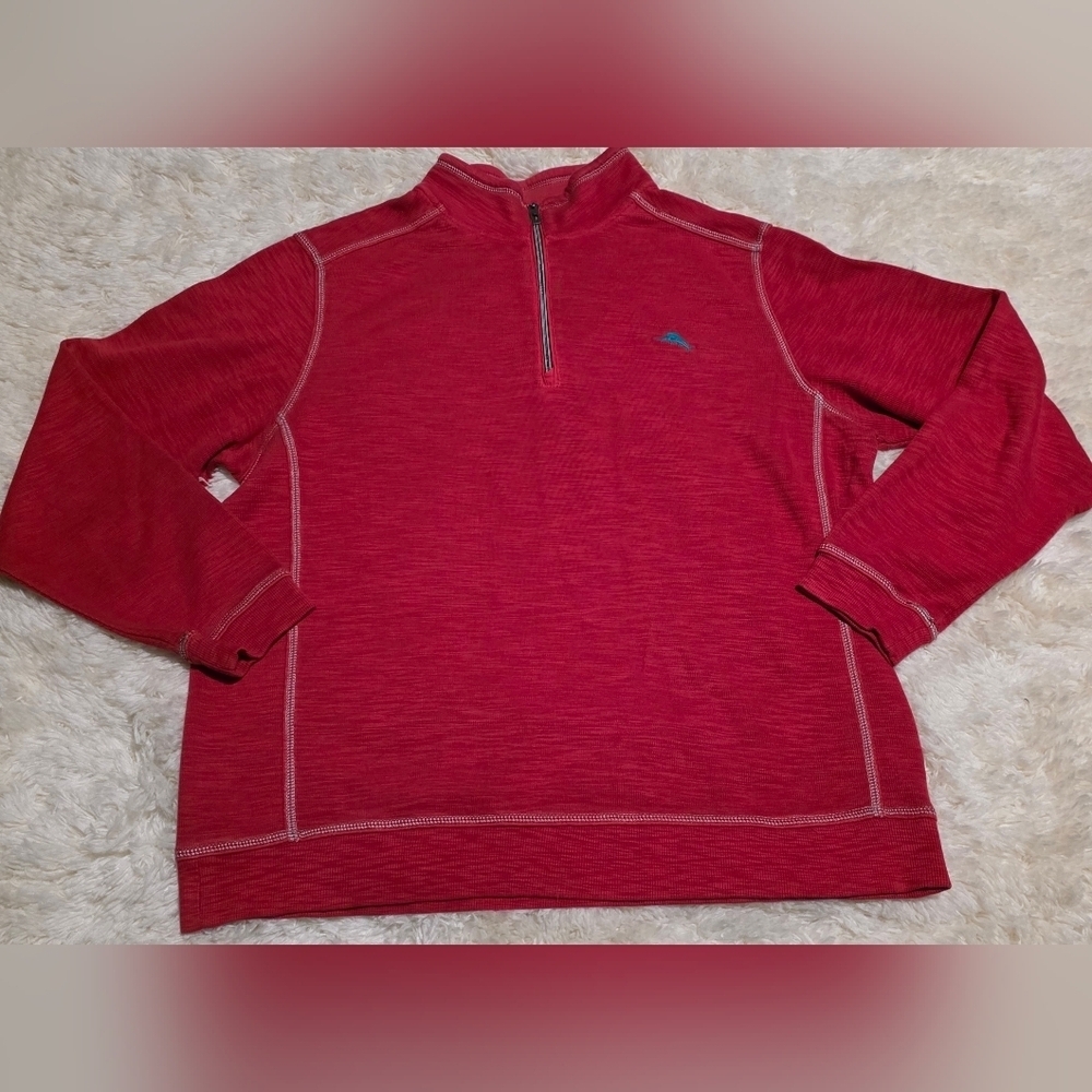 TOMMY BAHAMA Men's Red With Blue Logo Quarter-Zip Pullover Sweatshirt Sz. XL